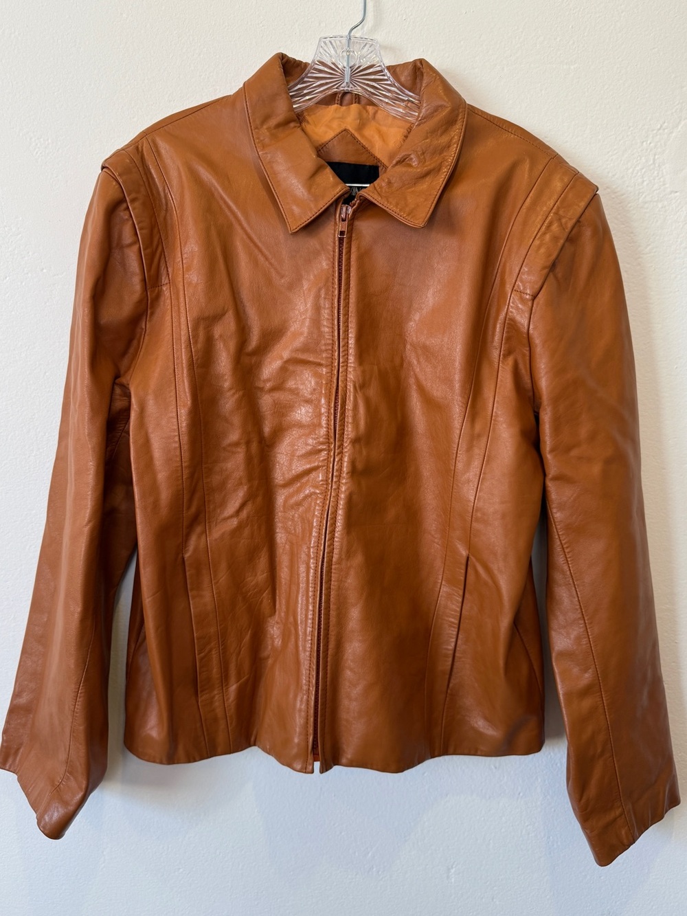 Casablanca Leather Jacket Women's Size 42 Brown Genuine Leather Zip Vintage